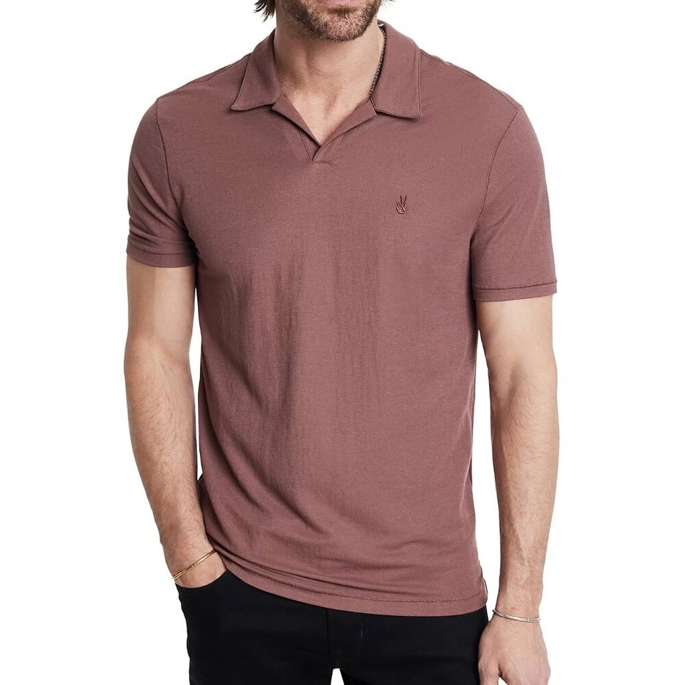 John Varvatos Collection Leroy Peace Sign Polo Mauvewood Mens Short Sleeve S 128